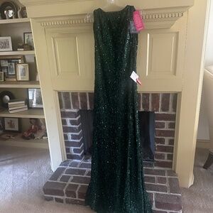 MacDuggal Dark Green Sequined Evening Gown
